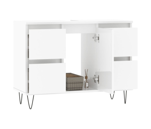 Mueble de baño madera de ingeniería blanco brillo 80x33x60 cm