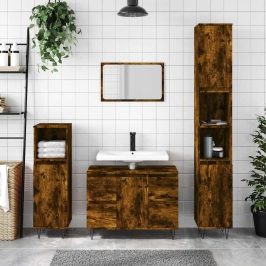 Mueble de baño madera de ingeniería roble ahumado 80x33x60 cm