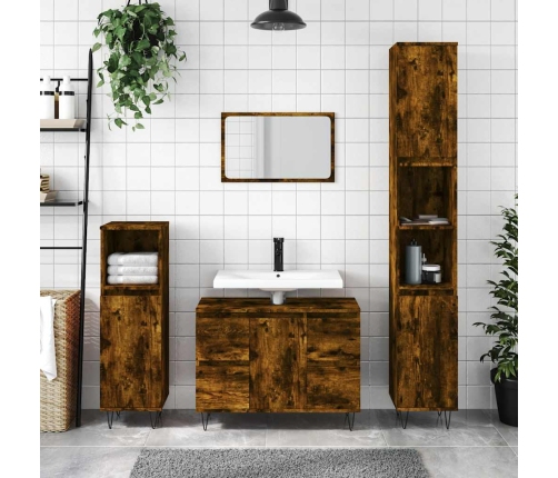 Mueble de baño madera de ingeniería roble ahumado 80x33x60 cm