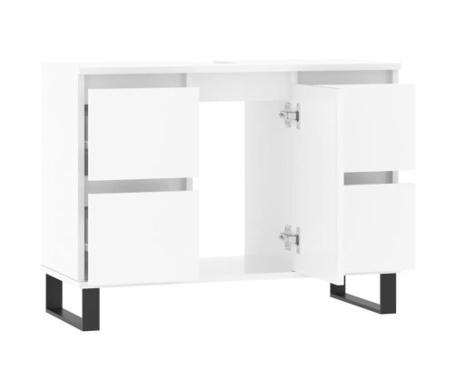 Mueble de baño madera de ingeniería blanco brillo 80x33x60 cm