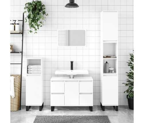 Mueble de baño madera de ingeniería blanco brillo 80x33x60 cm