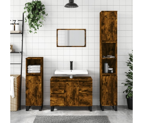 Mueble de baño madera de ingeniería roble ahumado 80x33x60 cm