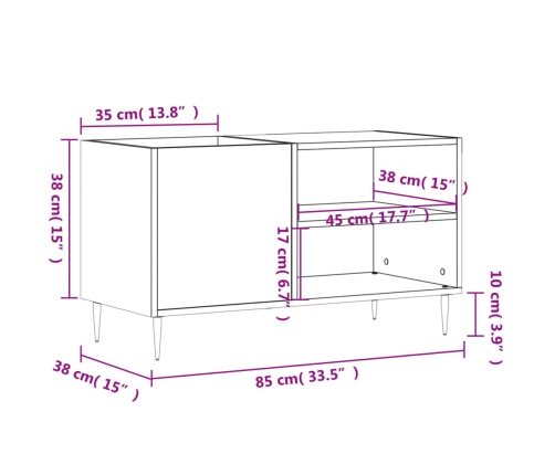 Mueble de discos madera de ingeniería marrón roble 85x38x48 cm