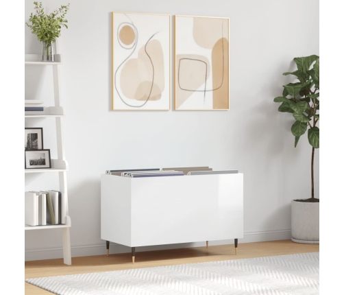 Mueble discos madera contrachapada blanco brillo 74,5x38x48 cm