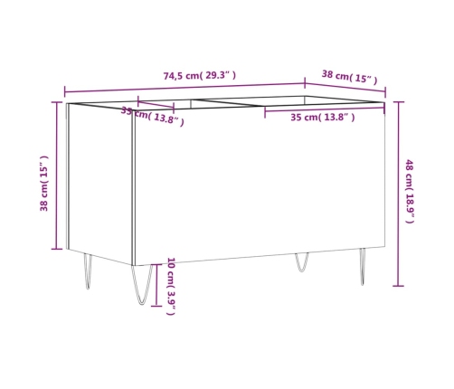 Mueble discos madera contrachapada roble marrón 74,5x38x48 cm