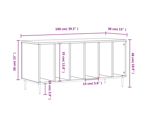 Mueble para discos madera contrachapada negro 100x38x48 cm