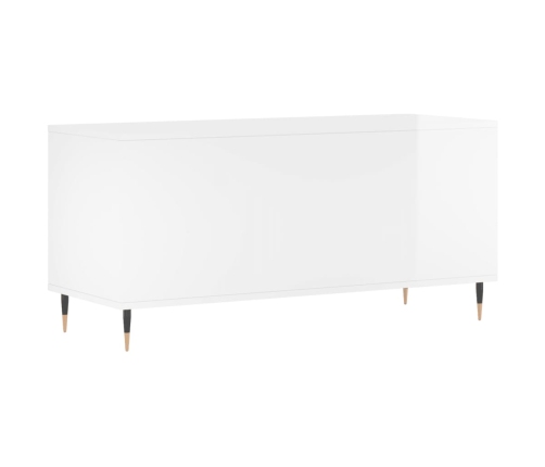 Mueble discos madera contrachapada blanco brillo 100x38x48 cm