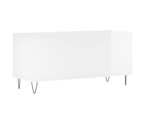 Mueble discos madera contrachapada blanco brillo 100x38x48 cm