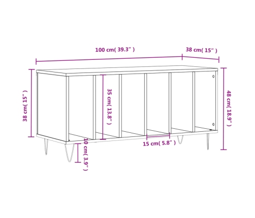 Mueble discos madera contrachapada blanco brillo 100x38x48 cm