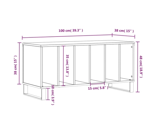 Mueble para discos madera contrachapada negro 100x38x48 cm