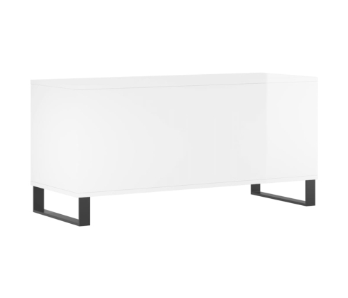 Mueble discos madera contrachapada blanco brillo 100x38x48 cm