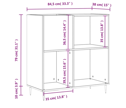 Mueble discos madera contrachapada blanco brillo 84,5x38x89 cm