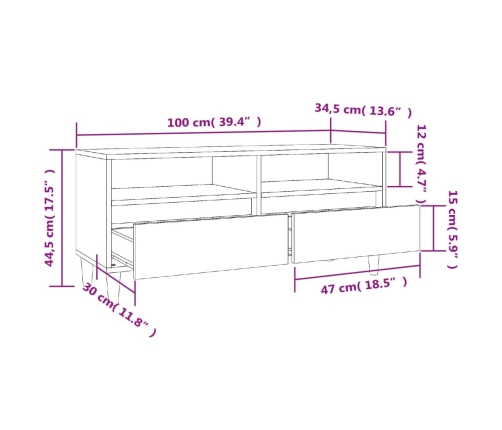 Mueble de TV madera contrachapada negro 100x34,5x44,5 cm