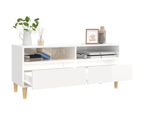 Mueble de TV madera contrachapada blanco brillo 100x34,5x44,5cm