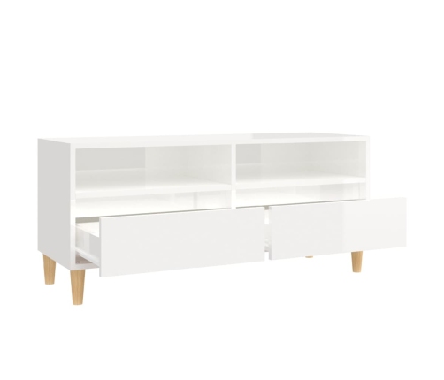 Mueble de TV madera contrachapada blanco brillo 100x34,5x44,5cm