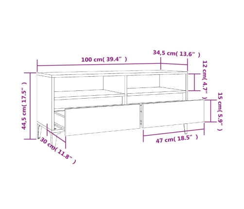 Mueble para TV madera contrachapada blanco 100x34,5x44,5 cm