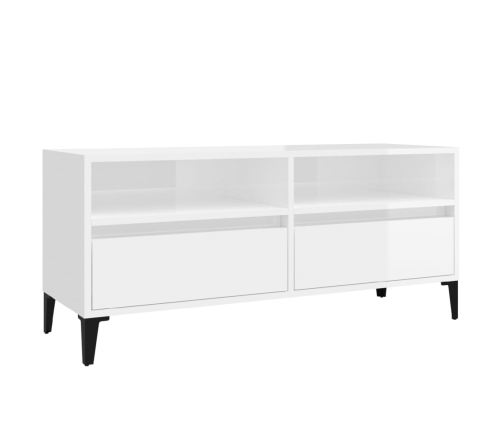 Mueble de TV madera contrachapada blanco brillo 100x34,5x44,5cm