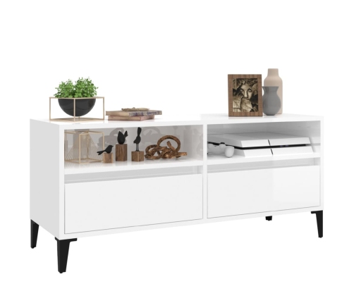 Mueble de TV madera contrachapada blanco brillo 100x34,5x44,5cm