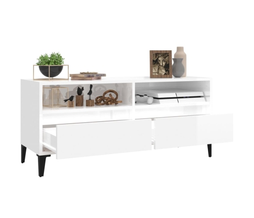 Mueble de TV madera contrachapada blanco brillo 100x34,5x44,5cm