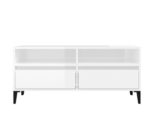 Mueble de TV madera contrachapada blanco brillo 100x34,5x44,5cm