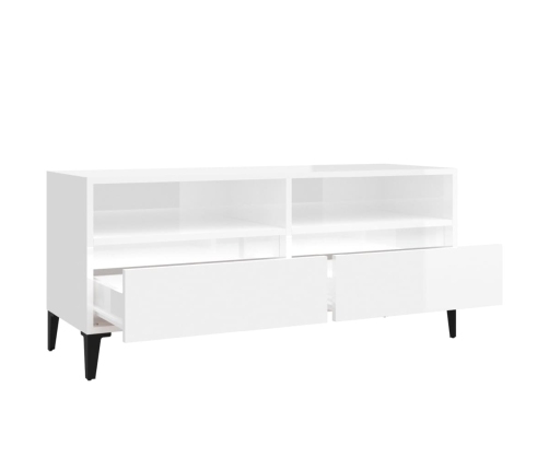 Mueble de TV madera contrachapada blanco brillo 100x34,5x44,5cm