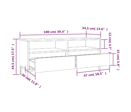 Mueble de TV madera contrachapada gris hormigón 100x34,5x44,5cm