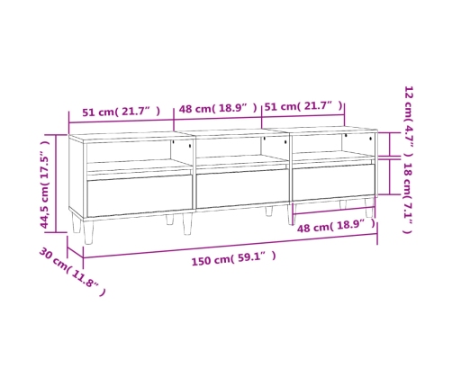 Mueble de TV madera contrachapada blanco 150x30x44,5 cm