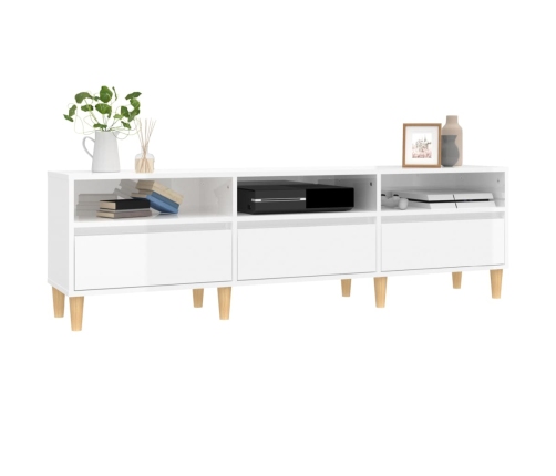 Mueble de TV madera contrachapada blanco brillo 150x30x44,5 cm