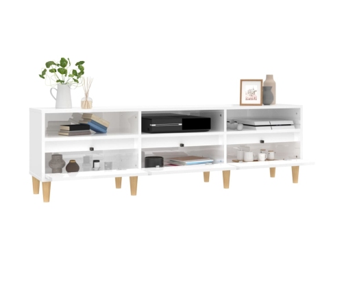 Mueble de TV madera contrachapada blanco brillo 150x30x44,5 cm