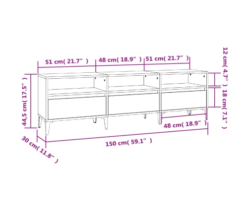 Mueble de TV madera contrachapada blanco 150x30x44,5 cm