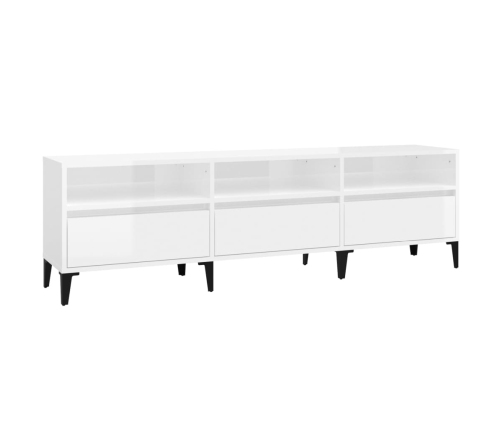 Mueble de TV madera contrachapada blanco brillo 150x30x44,5 cm