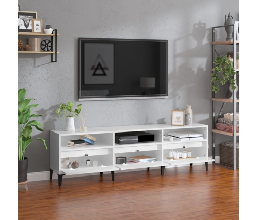 Mueble de TV madera contrachapada blanco brillo 150x30x44,5 cm