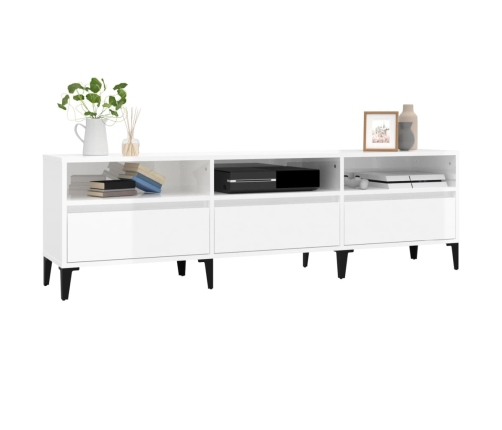 Mueble de TV madera contrachapada blanco brillo 150x30x44,5 cm