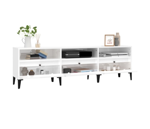 Mueble de TV madera contrachapada blanco brillo 150x30x44,5 cm