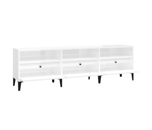 Mueble de TV madera contrachapada blanco brillo 150x30x44,5 cm