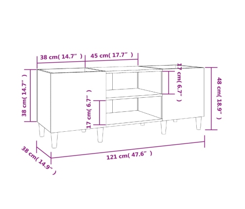 Mueble discos madera contrachapada blanco brillo 121x38x48 cm