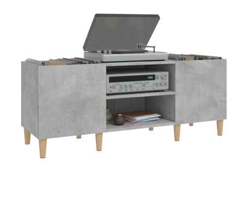 Mueble discos madera contrachapada gris hormigón 121x38x48 cm