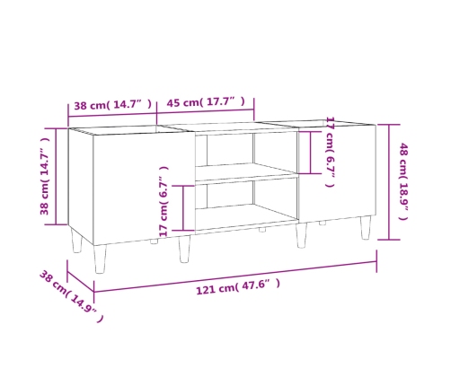 Mueble para discos madera contrachapada gris sonoma 121x38x48cm