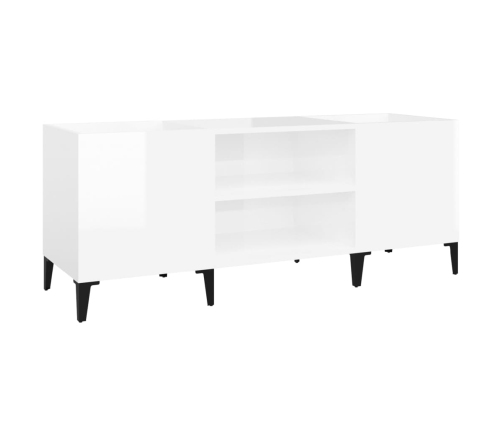 Mueble discos madera contrachapada blanco brillo 121x38x48 cm