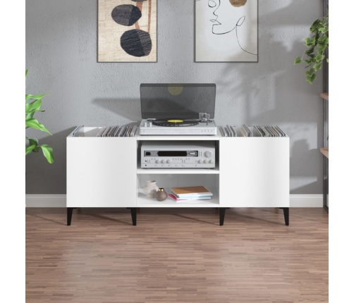 Mueble discos madera contrachapada blanco brillo 121x38x48 cm