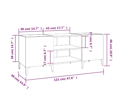 Mueble discos madera contrachapada blanco brillo 121x38x48 cm