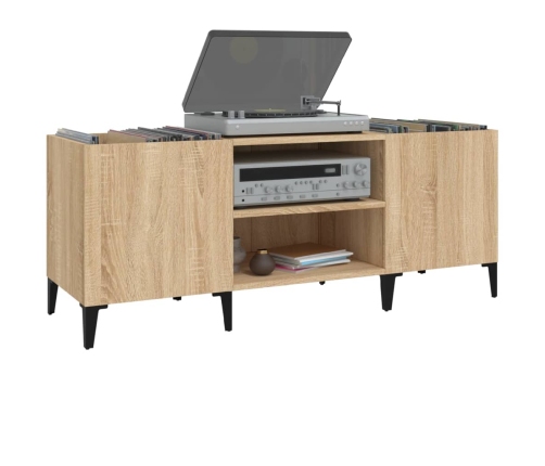 Mueble discos madera contrachapada roble sonoma 121x38x48 cm