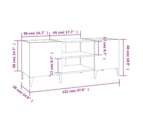 Mueble discos madera contrachapada roble sonoma 121x38x48 cm