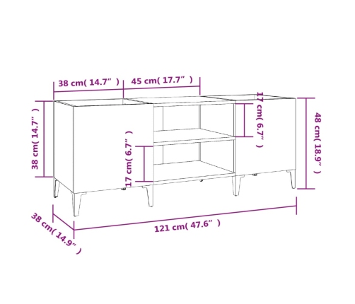 Mueble discos madera contrachapada gris hormigón 121x38x48 cm