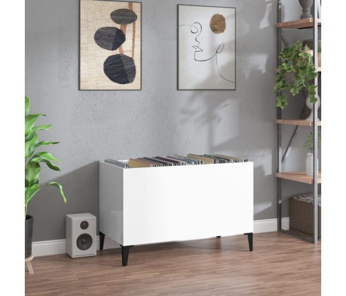 Mueble discos madera contrachapada blanco brillo 74,5x38x48 cm