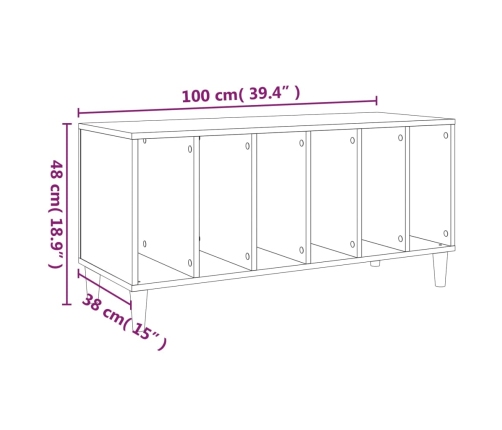 Mueble discos madera contrachapada gris hormigón 100x38x48 cm