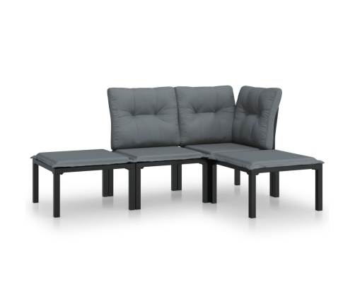 Set de muebles de jardín 4 piezas ratán sintético negro y gris