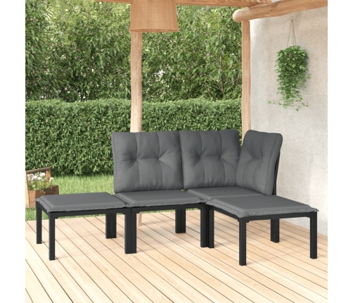 Set de muebles de jardín 4 piezas ratán sintético negro y gris