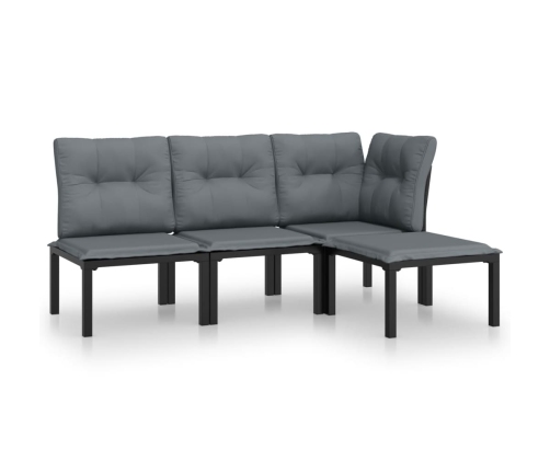 Set de muebles de jardín 4 piezas ratán sintético negro y gris