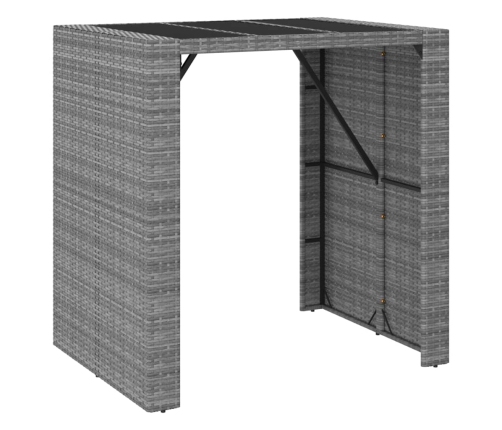 Mesa y taburetes altos jardín 5 piezas y cojines ratán PE gris